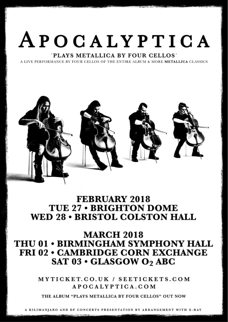 Apocalyptica Plays Metallica By Four Cellos UK tour 2018