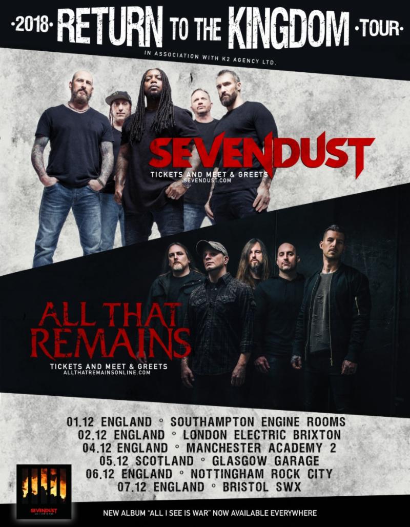 Sevendust/All That Remains UK tour 2018