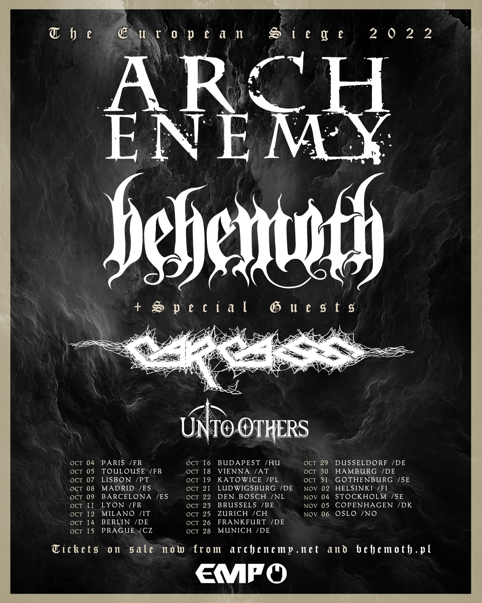 Behemoth and Arch Enemy Rescheduled European Tour 2022