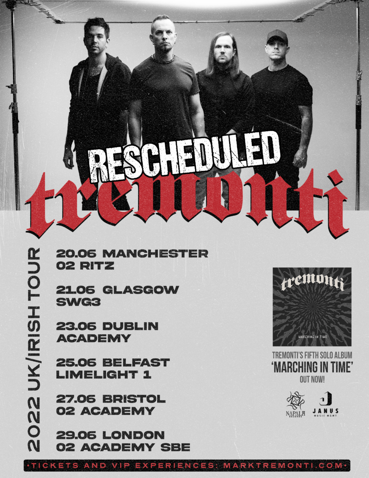 Tremonti Rescheduled UK Tour 2022