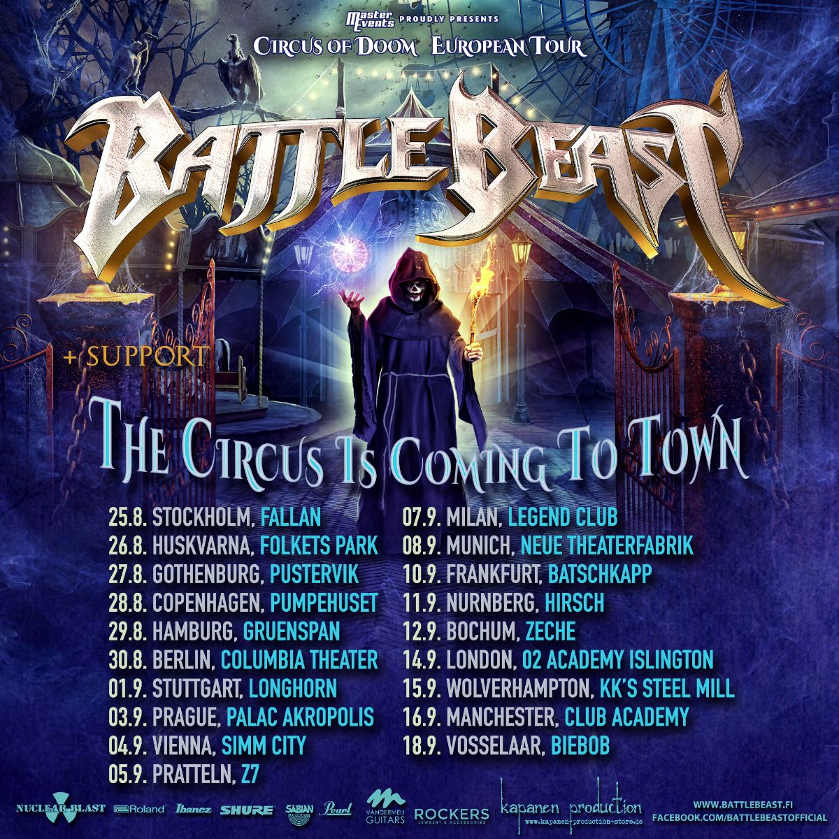 Battle Beast Rescheduled European Tour 2022