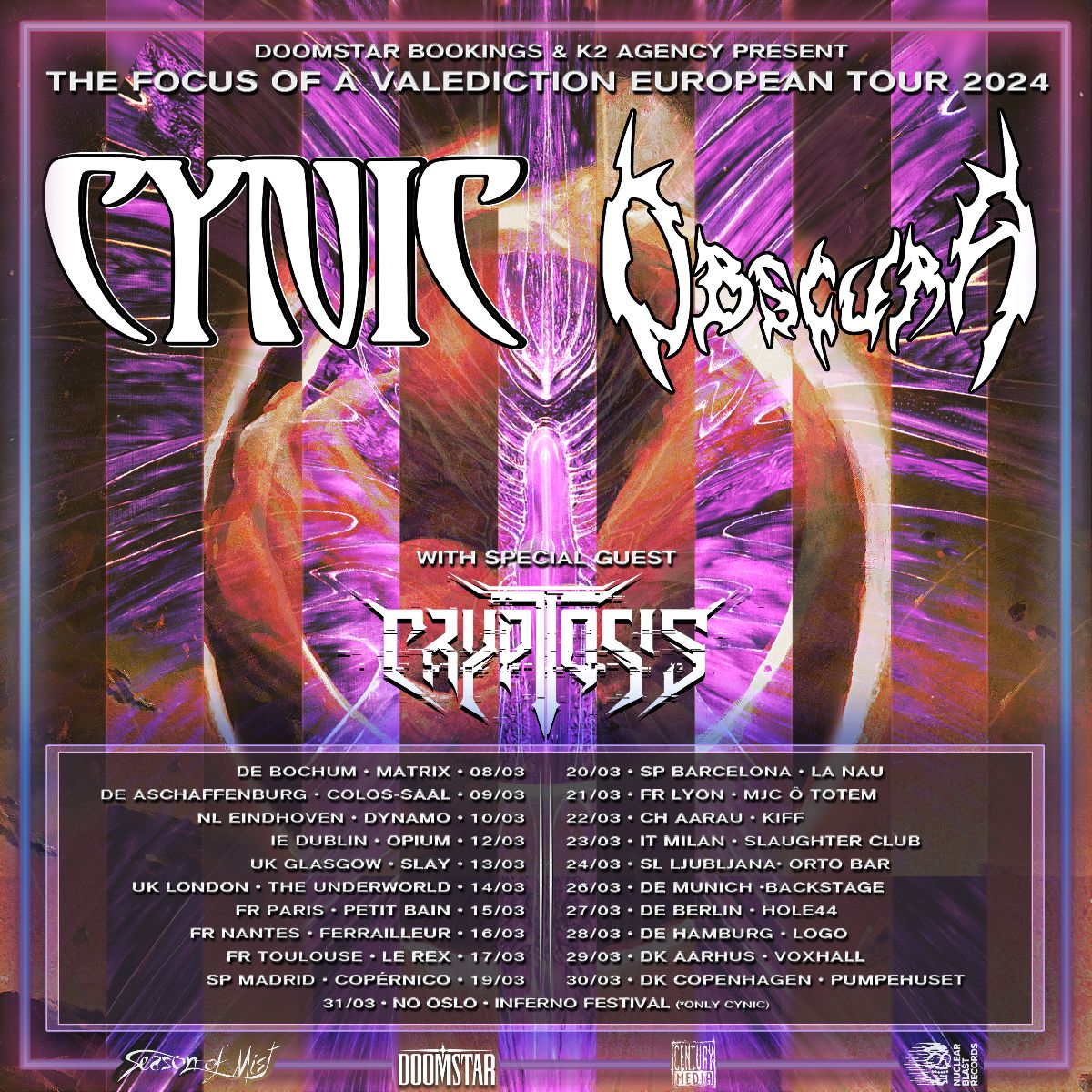 Obscura and Cynic co-headline European tour 2024