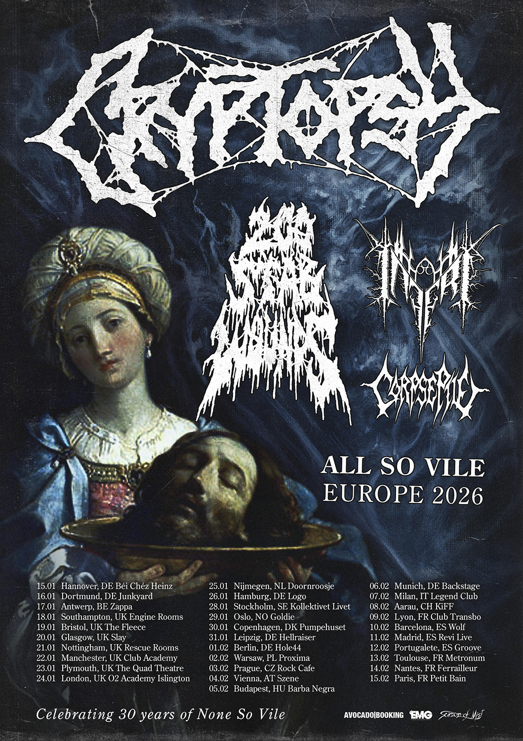 Cryptopsy None So Vile anniversary European tour 2026