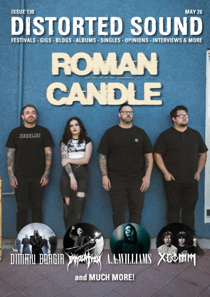 Distorted Sound Magazine Issue 130 with Roman Candle on the cover - Issue cover